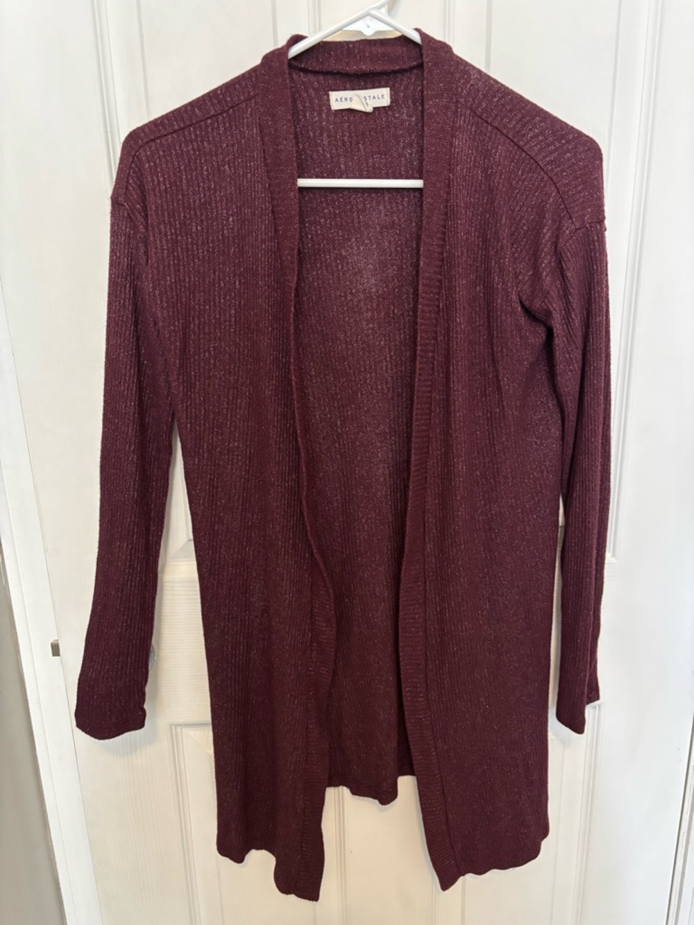 Aeropostale Women's Open-Front Maroon/White Cardigan Size XS